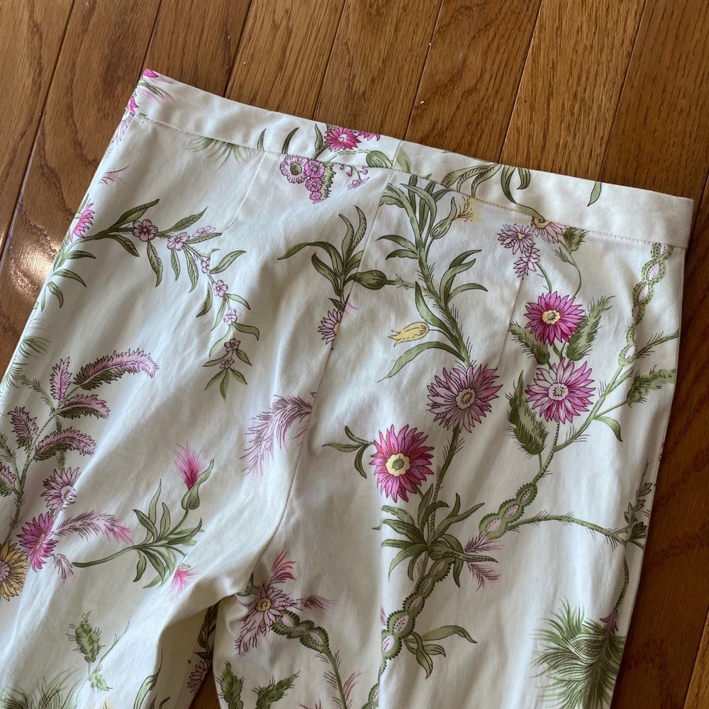 Vintage Y2K William B Floral Straight Leg Trousers Silk Trim Ankle Slit Size 2 4 - Picture 5 of 12
